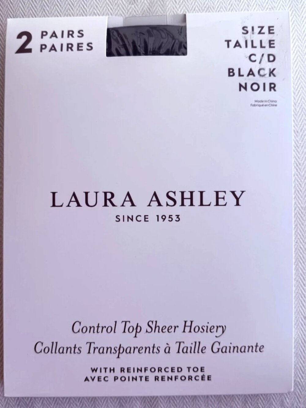 Laura Ashley Women's Control Top Sheer Hosiery 2 Pairs Black Size C/D NWT